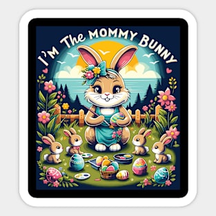 Adorable Mommy Bunny and Babies Springtime Love Design Sticker